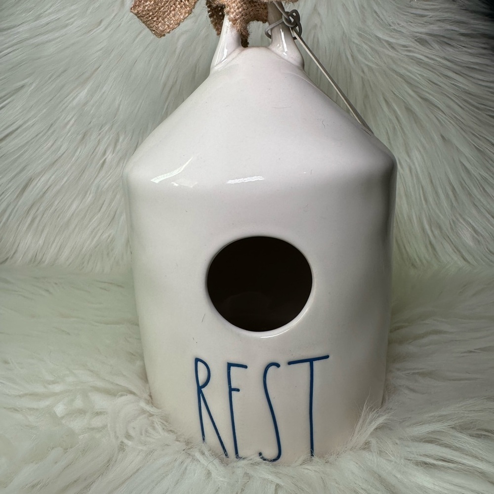 Rae Dunn White Rest Birdhouse with blue letters - Picture 1 of 3
